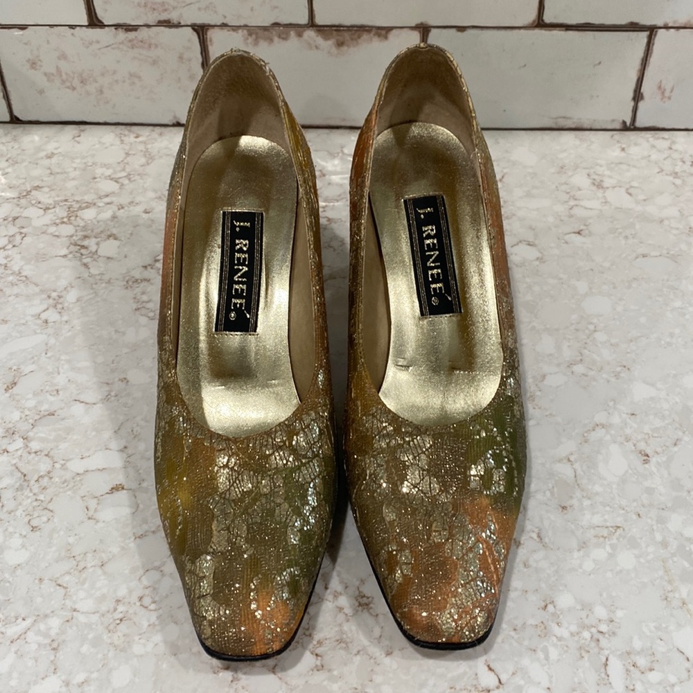J. RENEE’ Metallic Gold Leaf Lace Shoes